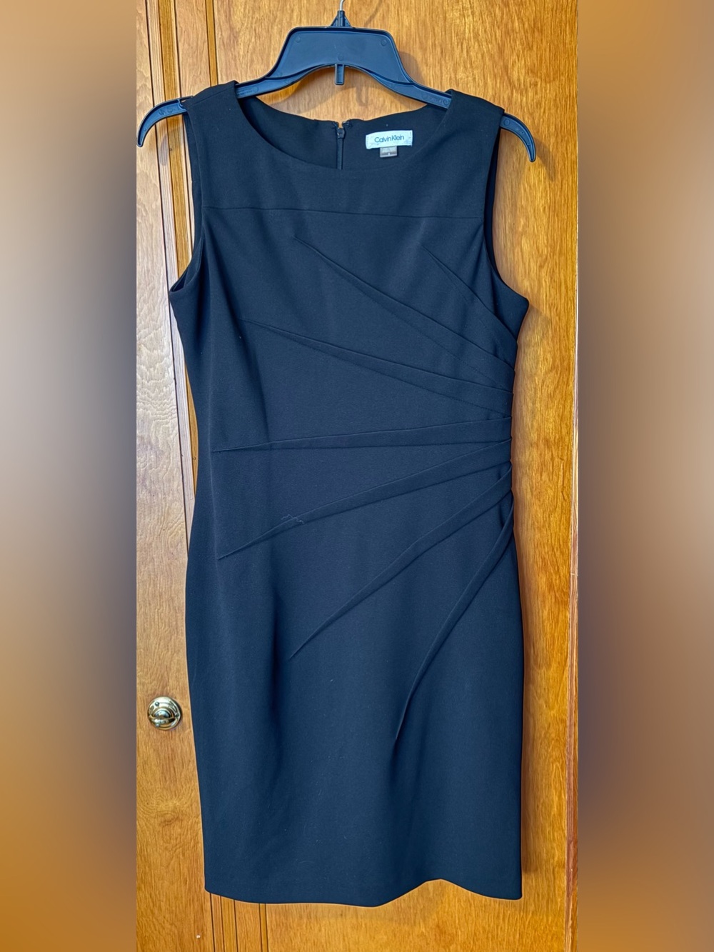 Calvin Klein Black Sleeveless Sunburst Dress with Panel Detailing